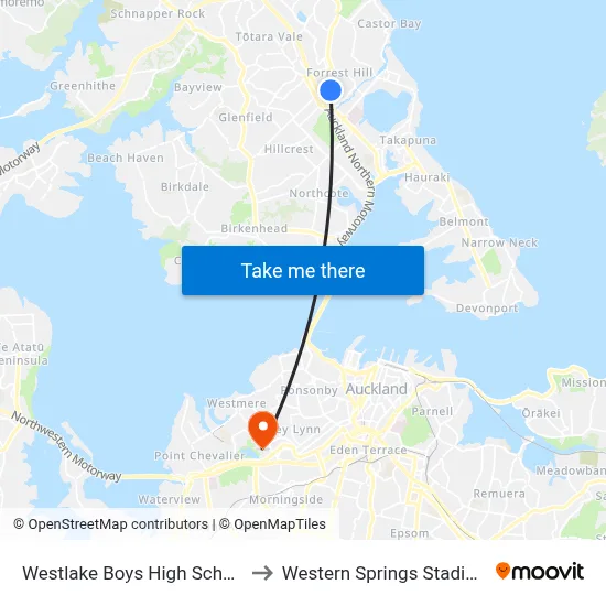 Westlake Boys High School to Western Springs Stadium map