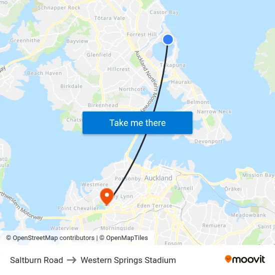 Saltburn Road to Western Springs Stadium map