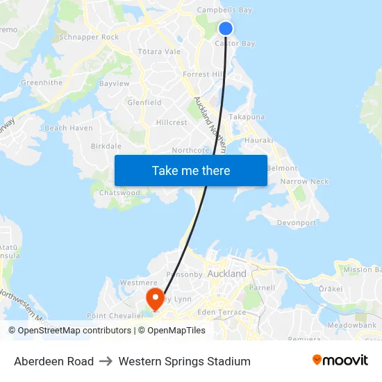 Aberdeen Road to Western Springs Stadium map