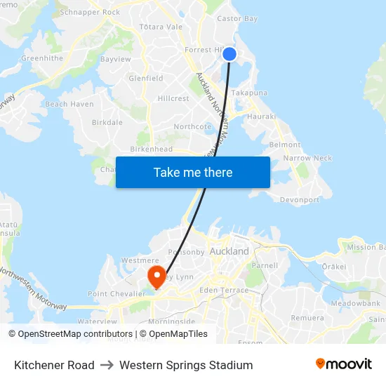 Kitchener Road to Western Springs Stadium map