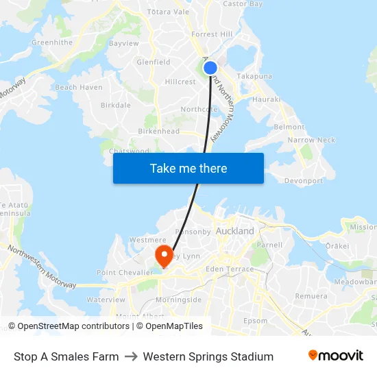 Stop A Smales Farm to Western Springs Stadium map