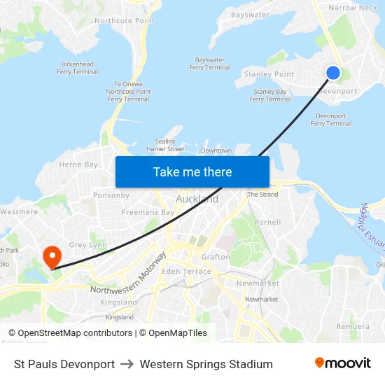 St Pauls Devonport to Western Springs Stadium map