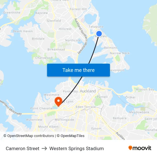 Cameron Street to Western Springs Stadium map
