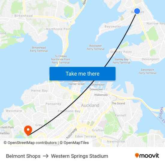 Belmont Shops to Western Springs Stadium map