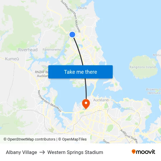 Albany Village to Western Springs Stadium map