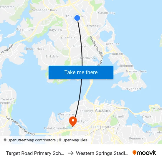 Target Road Primary School to Western Springs Stadium map