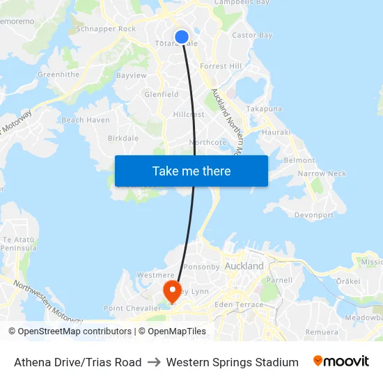 Athena Drive/Trias Road to Western Springs Stadium map
