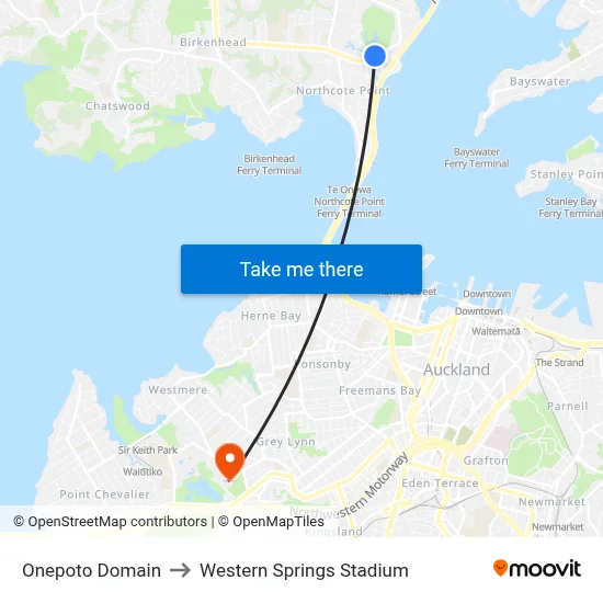 Onepoto Domain to Western Springs Stadium map