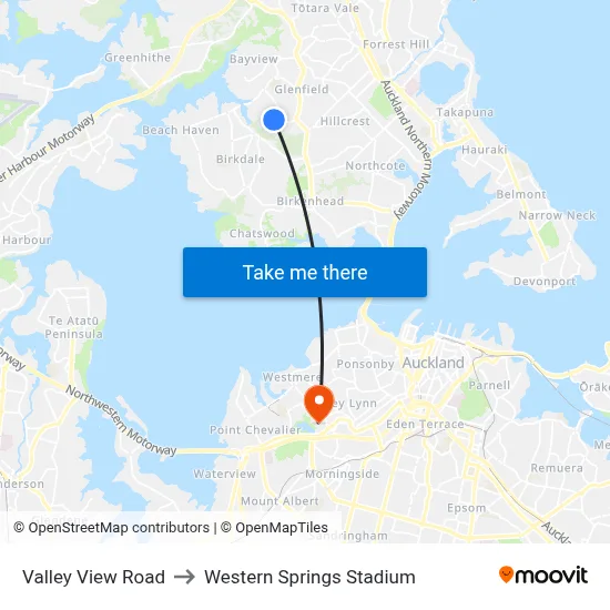 Valley View Road to Western Springs Stadium map