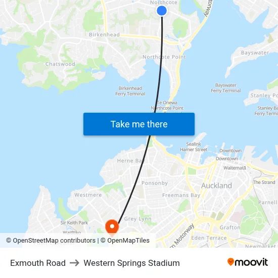 Exmouth Road to Western Springs Stadium map