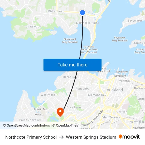 Northcote Primary School to Western Springs Stadium map