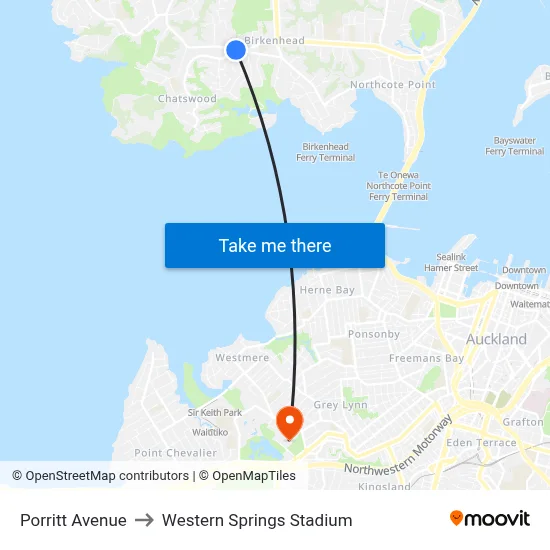 Porritt Avenue to Western Springs Stadium map