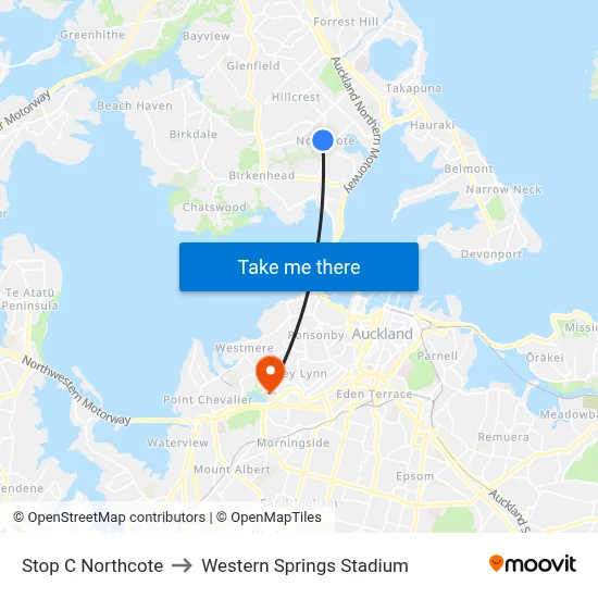 Stop C Northcote to Western Springs Stadium map