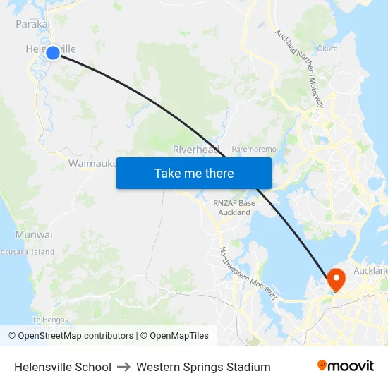 Helensville School to Western Springs Stadium map