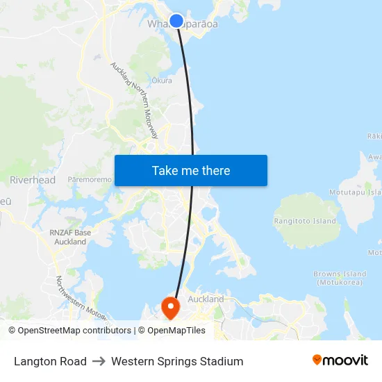 Langton Road to Western Springs Stadium map