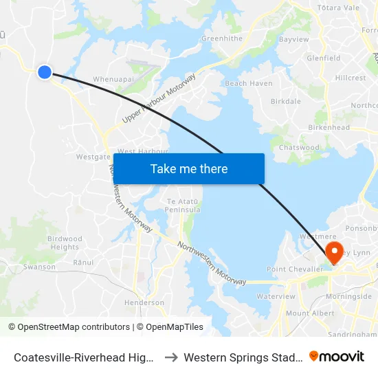 Coatesville-Riverhead Highway to Western Springs Stadium map
