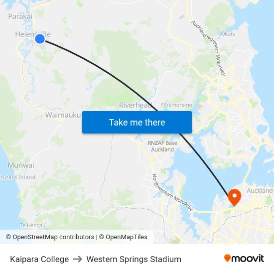 Kaipara College to Western Springs Stadium map