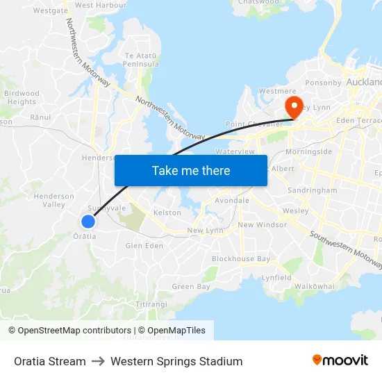 Oratia Stream to Western Springs Stadium map