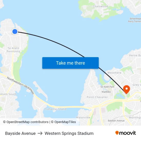 Bayside Avenue to Western Springs Stadium map
