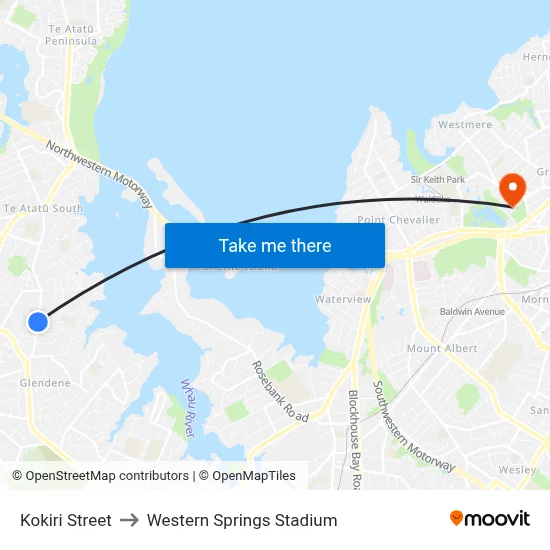 Kokiri Street to Western Springs Stadium map