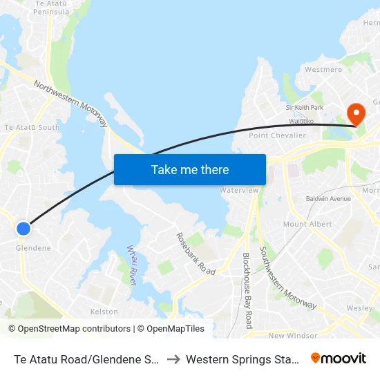 Te Atatu Road/Glendene Shops to Western Springs Stadium map