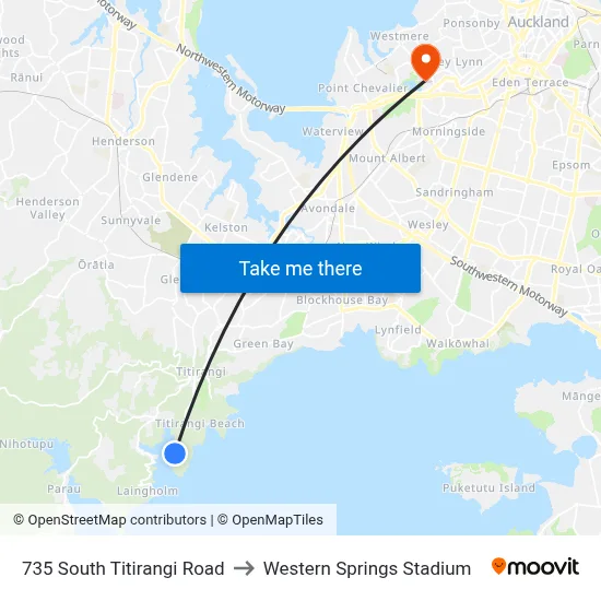 735 South Titirangi Road to Western Springs Stadium map