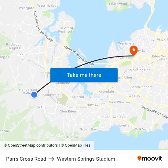 Parrs Cross Road to Western Springs Stadium map