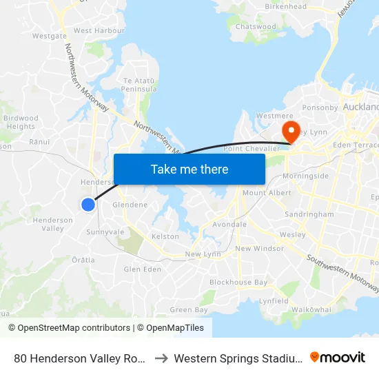 80 Henderson Valley Road to Western Springs Stadium map
