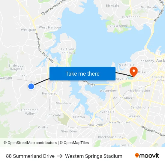 88 Summerland Drive to Western Springs Stadium map
