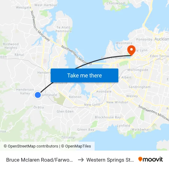 Bruce Mclaren Road/Farwood Drive to Western Springs Stadium map