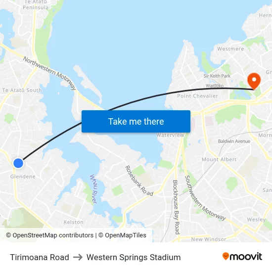 Tirimoana Road to Western Springs Stadium map
