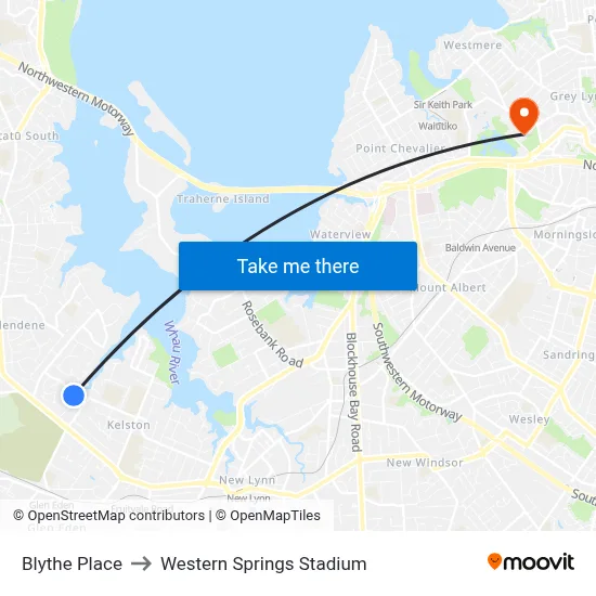 Blythe Place to Western Springs Stadium map