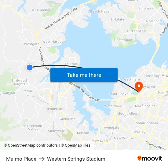 Malmo Place to Western Springs Stadium map