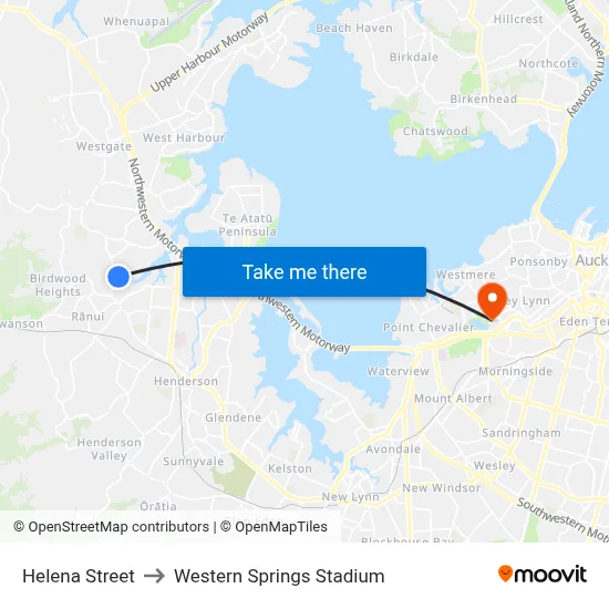 Helena Street to Western Springs Stadium map