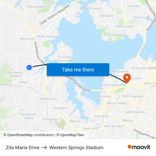 Zita Maria Drive to Western Springs Stadium map