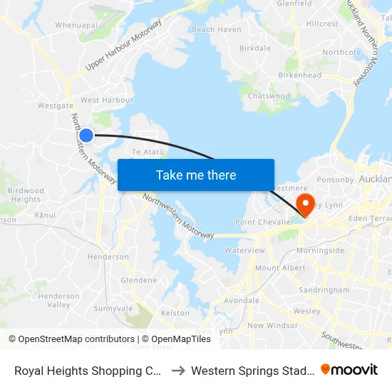 Royal Heights Shopping Centre to Western Springs Stadium map