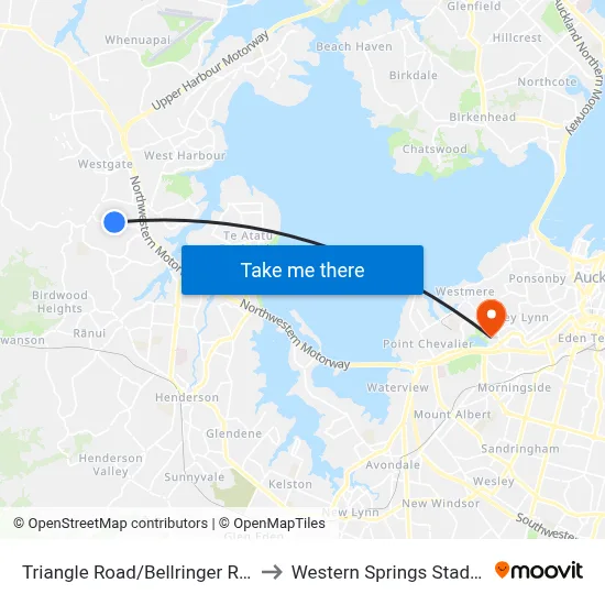 Triangle Road/Bellringer Road to Western Springs Stadium map