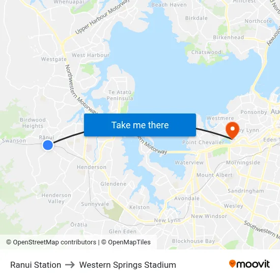Ranui Station to Western Springs Stadium map