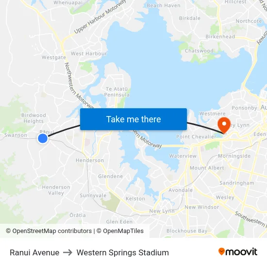 Ranui Avenue to Western Springs Stadium map
