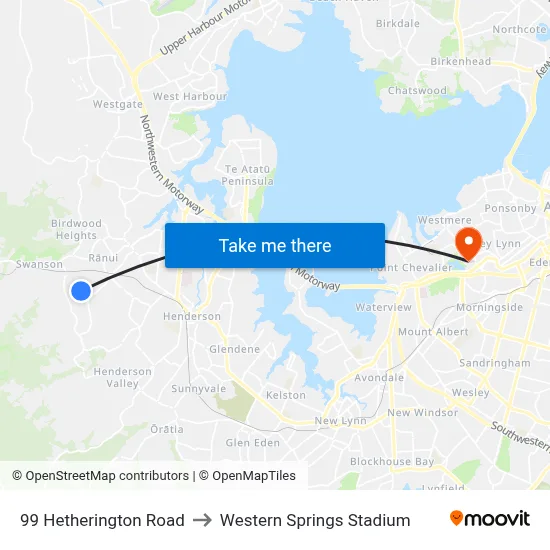 99 Hetherington Road to Western Springs Stadium map