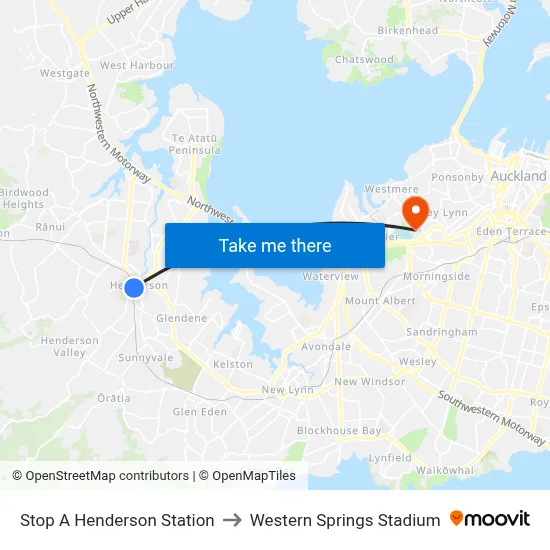 Stop A Henderson Station to Western Springs Stadium map