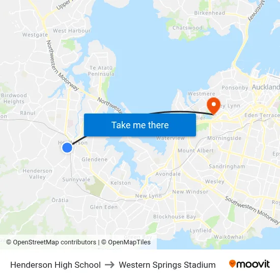 Henderson High School to Western Springs Stadium map