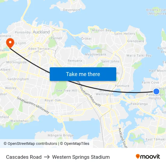 Cascades Road to Western Springs Stadium map