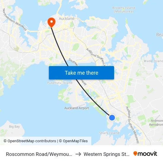 Roscommon Road/Weymouth Road to Western Springs Stadium map
