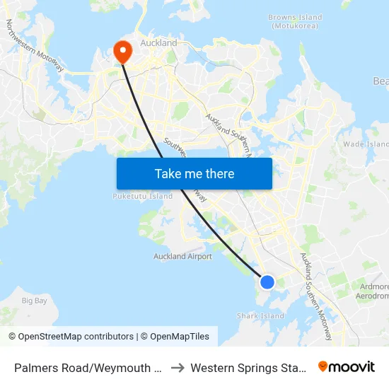 Palmers Road/Weymouth Road to Western Springs Stadium map