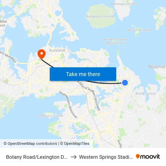 Botany Road/Lexington Drive to Western Springs Stadium map