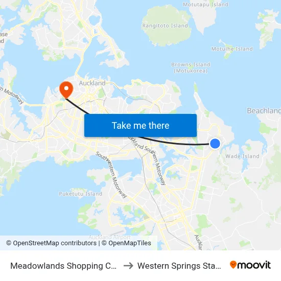 Meadowlands Shopping Centre to Western Springs Stadium map