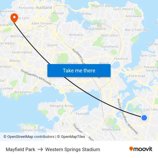 Mayfield Park to Western Springs Stadium map