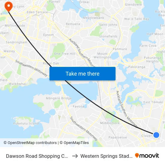 Dawson Road Shopping Centre to Western Springs Stadium map