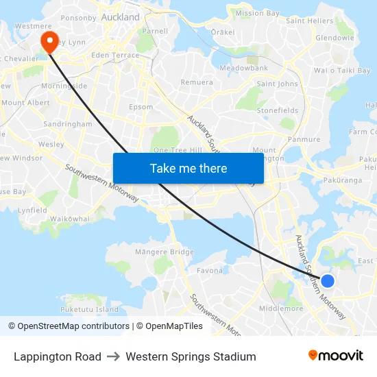 Lappington Road to Western Springs Stadium map